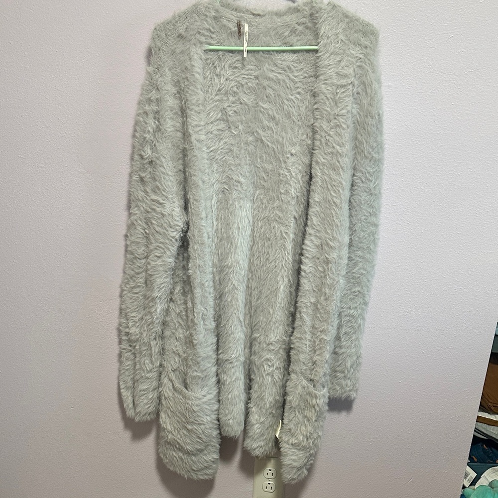Free People Fuzzy Gray Cardigan